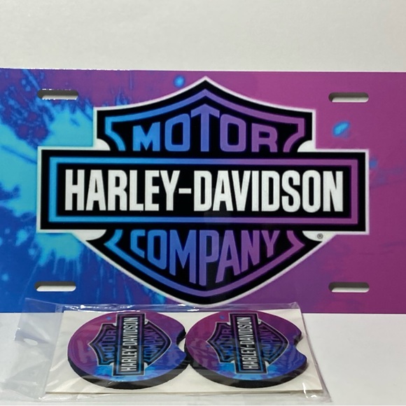 Harley Davidson License Plate Car Coaster Set - Picture 1 of 6